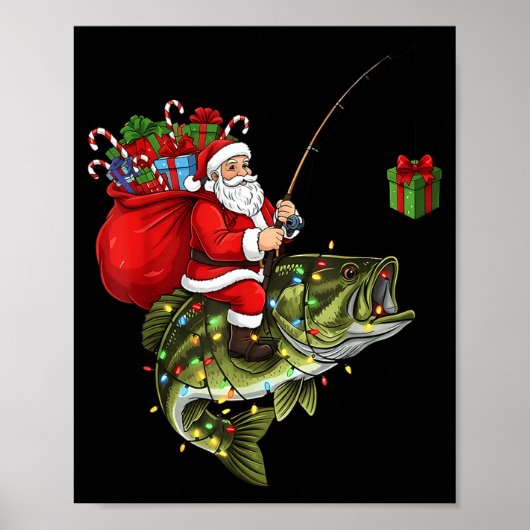 Santa Riding B Fish Christmas Fishing Funny Xmas P ポスター (正面)