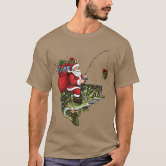 Santa Riding Bass Fish Christmas Fishing Funny Xma Tシャツ