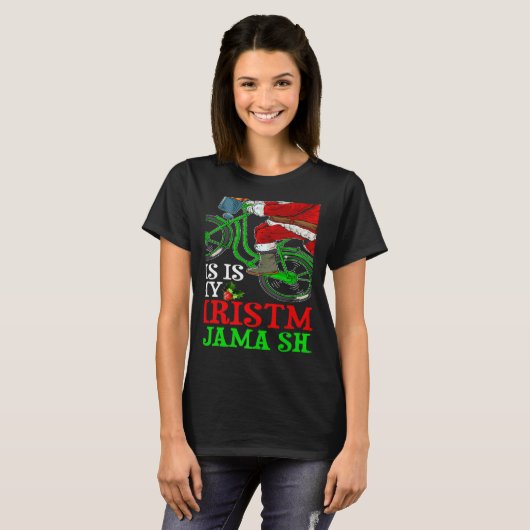 Santa Riding Bicycle Cycling This Is My Christmas Tシャツ (正面フル)