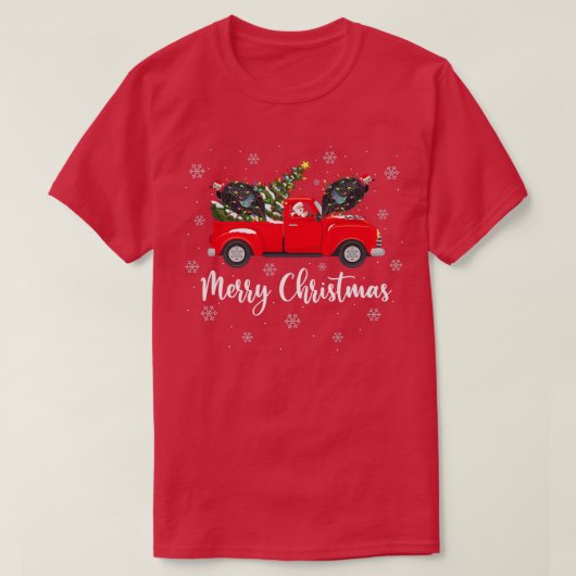 Santa Riding Christmas Tree Truck Guinea Fowl Bird Tシャツ (デザイン正面)