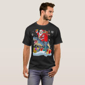 Santa Riding Dinosaur Rex Christmas Xmas 2 Tシャツ (正面フル)