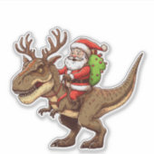 Santa Riding Dinosaur T-Rex  シール (正面)