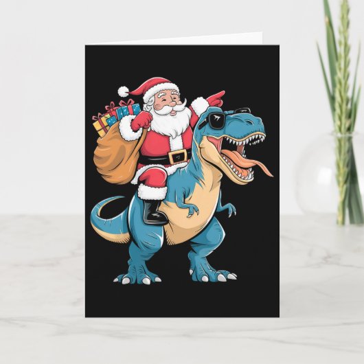 Santa Riding Dinosaur T Rex Christmas Boys Men Gir カード (正面)