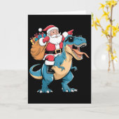 Santa Riding Dinosaur T Rex Christmas Boys Men Gir カード (黄色い花)