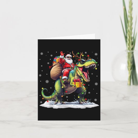 Santa Riding Dinosaur T Rex Christmas Boys Men Xma カード (正面)
