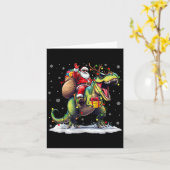 Santa Riding Dinosaur T Rex Christmas Boys Men Xma カード (黄色い花)