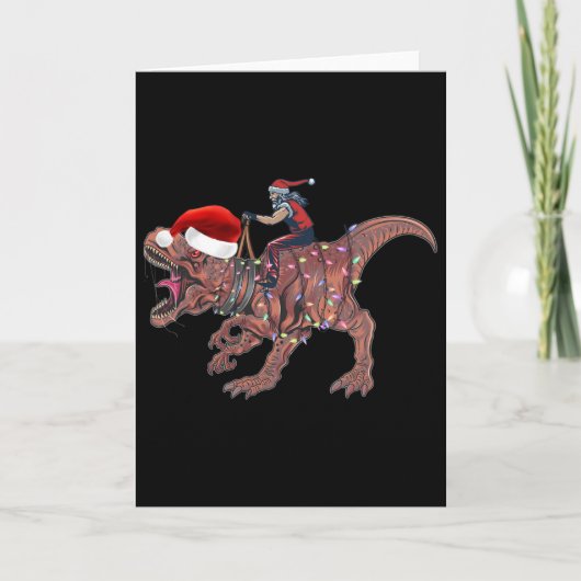 Santa Riding Dinosaur T Rex Christmas Boys Men Xma カード (正面)