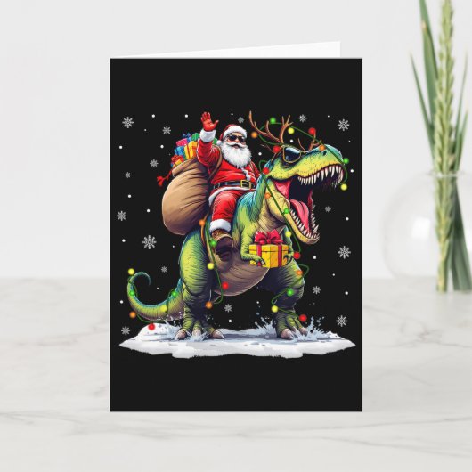 Santa Riding Dinosaur T Rex Christmas Boys Men Xma カード (正面)