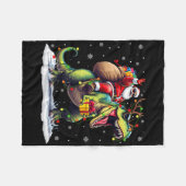 Santa Riding Dinosaur T Rex Christmas Boys Men Xma フリースブランケット (正面(横))