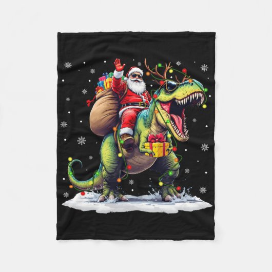 Santa Riding Dinosaur T Rex Christmas Boys Men Xma フリースブランケット (正面)