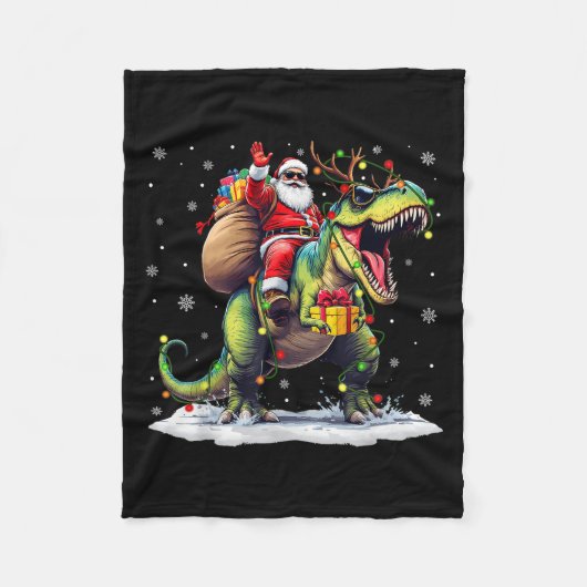 Santa Riding Dinosaur T Rex Christmas Boys Men Xma フリースブランケット (正面)