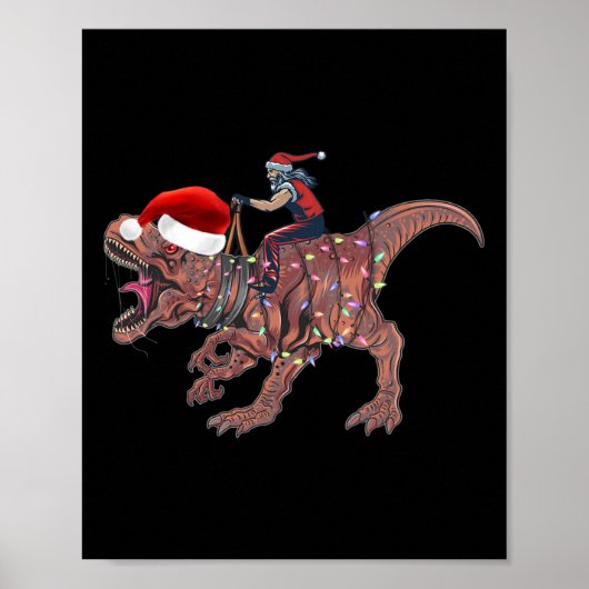 Santa Riding Dinosaur T Rex Christmas Boys Men Xma ポスター (正面)