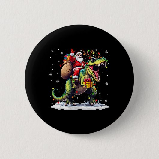 Santa Riding Dinosaur T Rex Christmas Boys Men Xma 缶バッジ (正面)