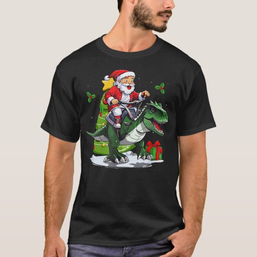 Santa Riding Dinosaur T-Rex Christmas Dinosaurs (2 Tシャツ (正面)