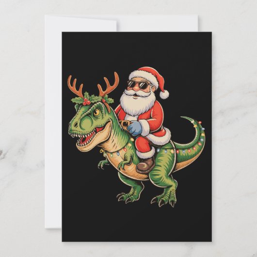 Santa Riding Dinosaur T Rex Christmas Retro Xmas シーズンカード (正面)