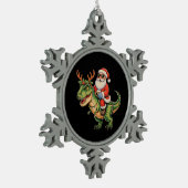 Santa Riding Dinosaur T Rex Christmas Retro Xmas スノーフレークピューターオーナメント (左)