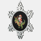 Santa Riding Dinosaur T Rex Christmas Retro Xmas スノーフレークピューターオーナメント (右)