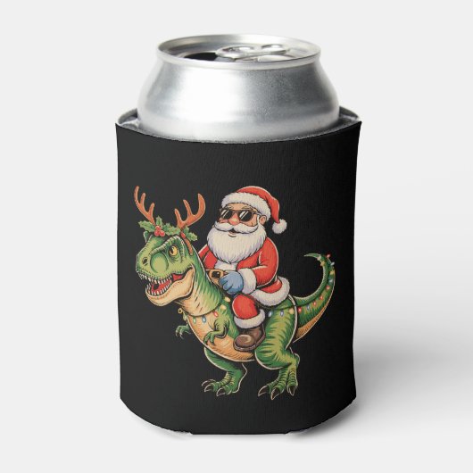 Santa Riding Dinosaur T Rex Christmas Retro Xmas 缶クーラー (缶正面)