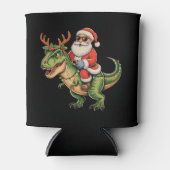 Santa Riding Dinosaur T Rex Christmas Retro Xmas 缶クーラー (正面)