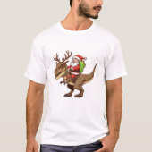 Santa Riding Dinosaur T-Rex Tシャツ (正面)