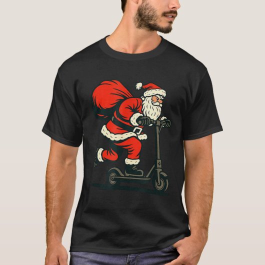 Santa Riding Electric Scooter Tシャツ (正面)