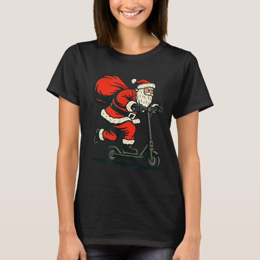 Santa Riding Electric Scooter Tシャツ (正面)