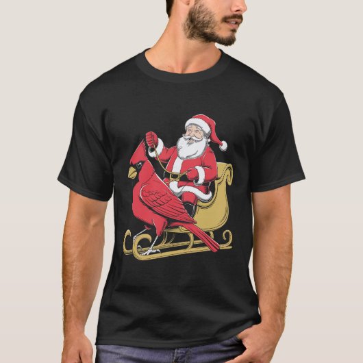 Santa Riding Giant Cardinal Bird For Christmas Lov Tシャツ (正面)