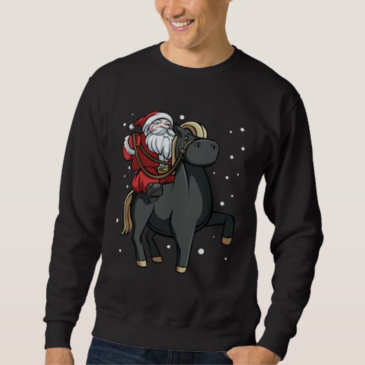 Santa Riding Horse Cute Fun Christmas Celebrate スウェットシャツ (正面)