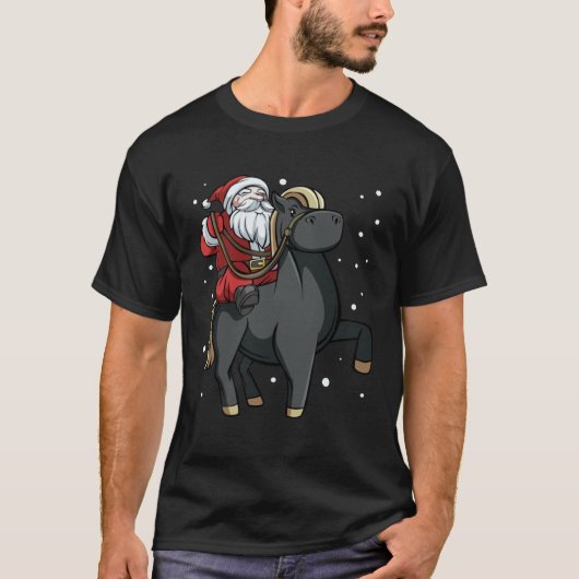 Santa Riding Horse Cute Fun Christmas Celebrate Tシャツ (正面)