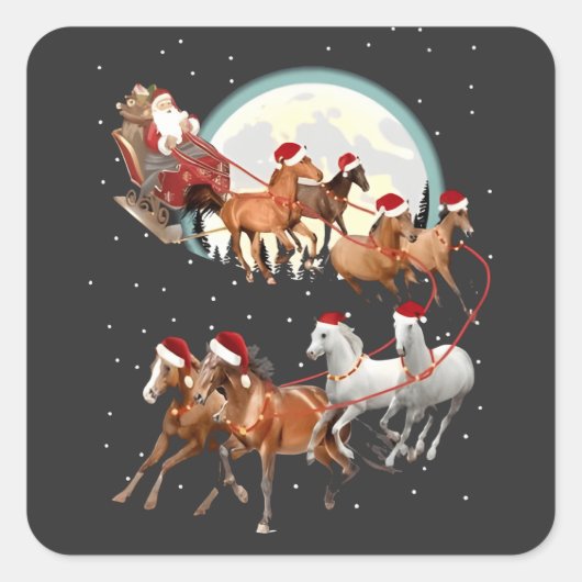 Santa Riding Horses Horse Sleigh Equestrian  スクエアシール (正面)