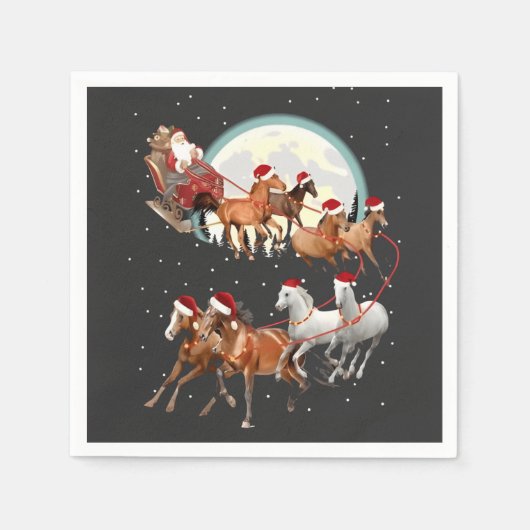 Santa Riding Horses Horse Sleigh Equestrian  スタンダードカクテルナプキン (正面)