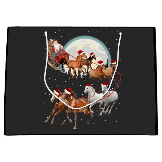 Santa Riding Horses Horse Sleigh Equestrian  ラージペーパーバッグ (正面)