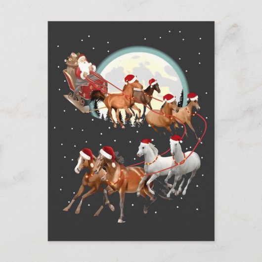 Santa Riding Horses Horse Sleigh Equestrian 案内ポストカード (正面)