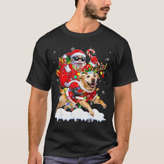 Santa Riding Labrador Retriever Christmas Lights D Tシャツ (正面)
