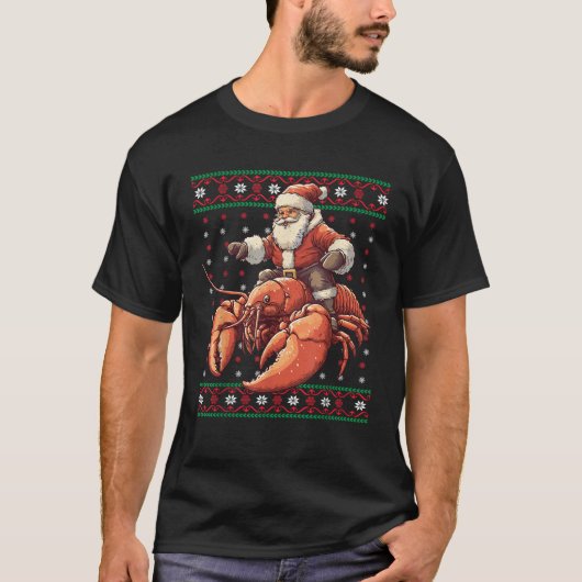 Santa Riding Lobster Funny Lobster Ugly Christmas  Tシャツ (正面)