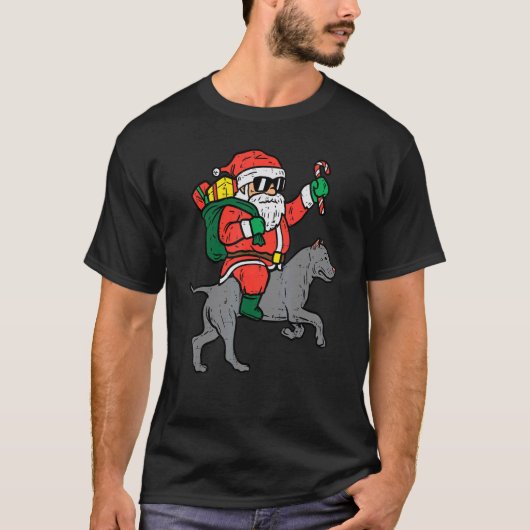 Santa Riding Pitbull Pit Dog Fun Christmas Xmas Wo Tシャツ (正面)