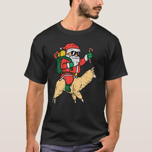 Santa Riding Poor Llama Christmas Xmas Kids Men W Tシャツ (正面)