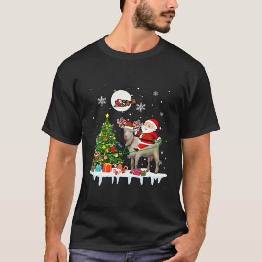 Santa Riding Reindeer Goat Christmas Tree Lights F Tシャツ (正面)