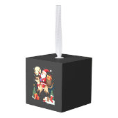 Santa Riding Reindeer Siamese Cat Christmas Tree L キューブオーナメント (裏面アングル)