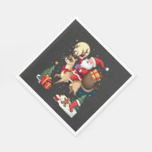 Santa Riding Reindeer Siamese Cat Christmas Tree L スタンダードランチョンナプキン (角)