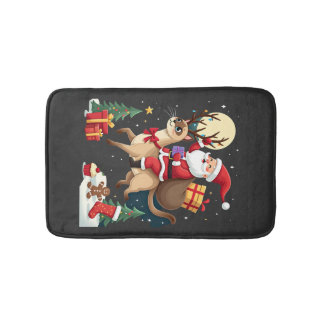 Santa Riding Reindeer Siamese Cat Christmas Tree L バスマット