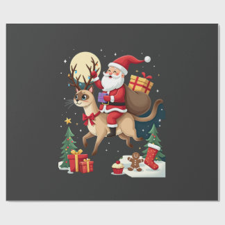 Santa Riding Reindeer Siamese Cat Christmas Tree L ラッピングペーパー