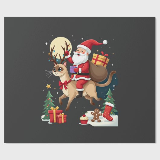 Santa Riding Reindeer Siamese Cat Christmas Tree L ラッピングペーパー (フラット)