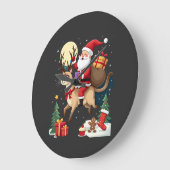 Santa Riding Reindeer Siamese Cat Christmas Tree L ラージ壁時計 (傾斜)