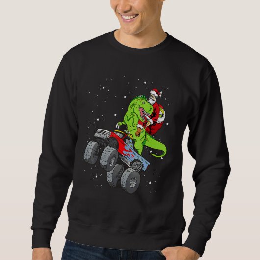 Santa Riding Rex Dinosaur Monster Truck Christmas スウェットシャツ (正面)