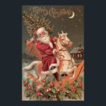 santa riding rocking horse vintage art ポスター<br><div class="desc">merry christmas vintage large poster</div>
