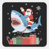 Santa Riding Shark Christmas Pajama Cute Ocean スクエアシール (正面)