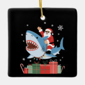 Santa Riding Shark Christmas Pajama Cute Ocean セラミックオーナメント (正面)