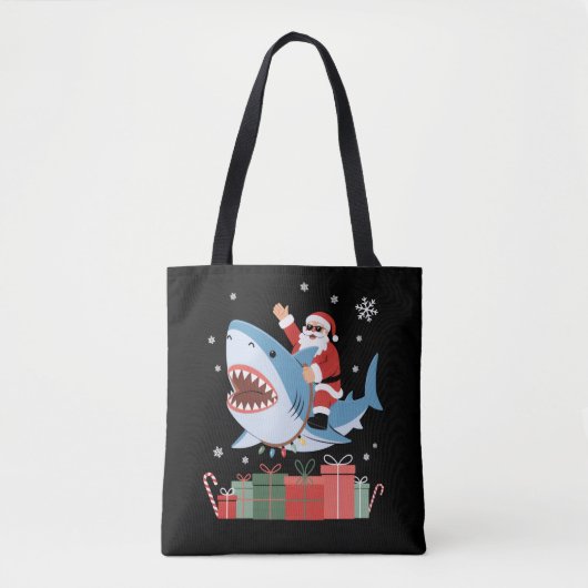 Santa Riding Shark Christmas Pajama Cute Ocean トートバッグ (正面)