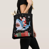 Santa Riding Shark Christmas Pajama Cute Ocean トートバッグ (クローズアップ)